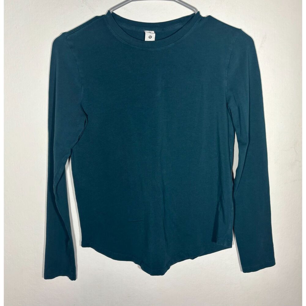 Lululemon Womens Long Sleeve Crew Neck Shirt Size 0 Blue Pima Cotton Stretch